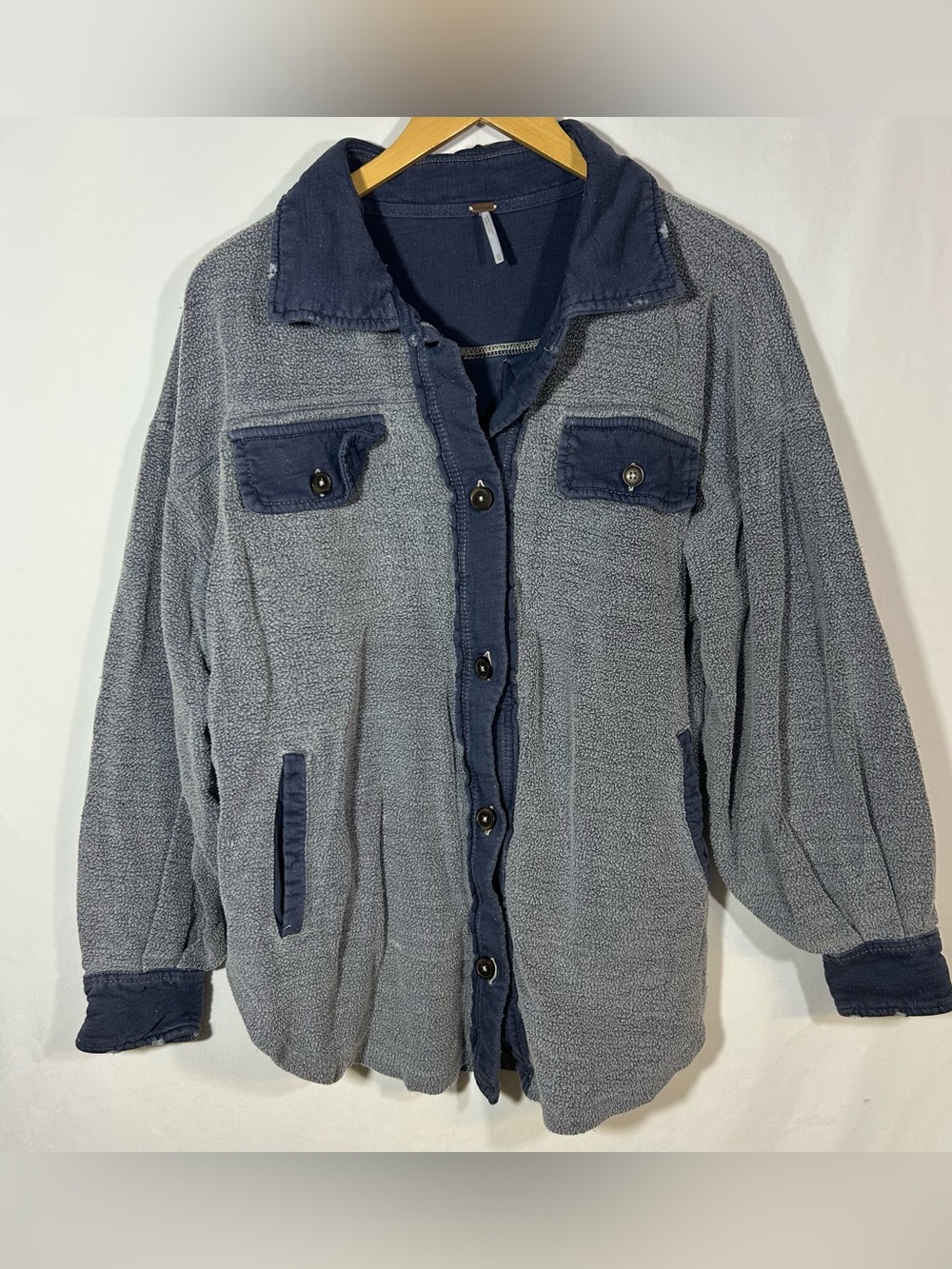 Free People Ruby Jacket Size XS Washed Blue oversized shacket Jacket Fleece